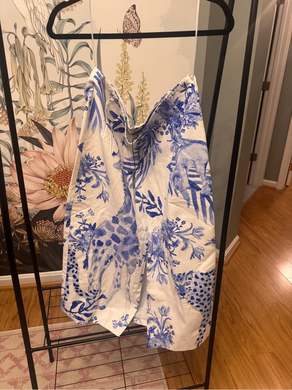 Skirt with Blue Botanical & Giraffe Print